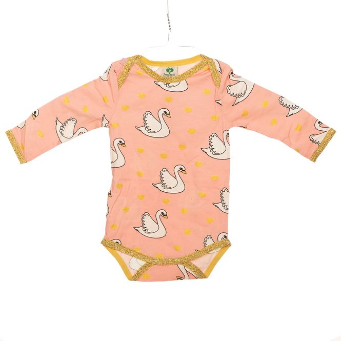 Hovedbilde Småfolk, Body svane rosa med glitter gullkant