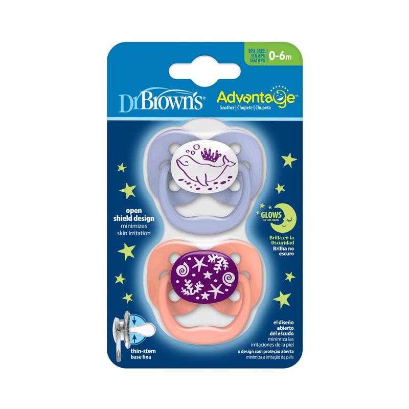 Next Dr. Brown`s Advantage Pacifiers Glow in the dark 0-6 months, pink 2pk