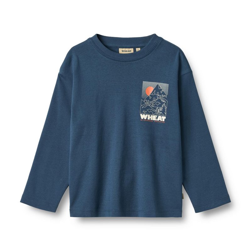 Wheat, T-shirt L/S print Dixie, Blue Denim