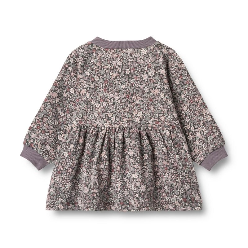 Wheat, Jersey Dress L/S Dorthea Baby, Purple Stone Flowers